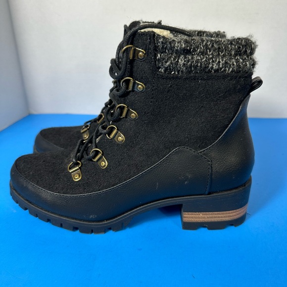 JustFab Black Lace-Up Boots with Knit Detail - Picture 3 of 7